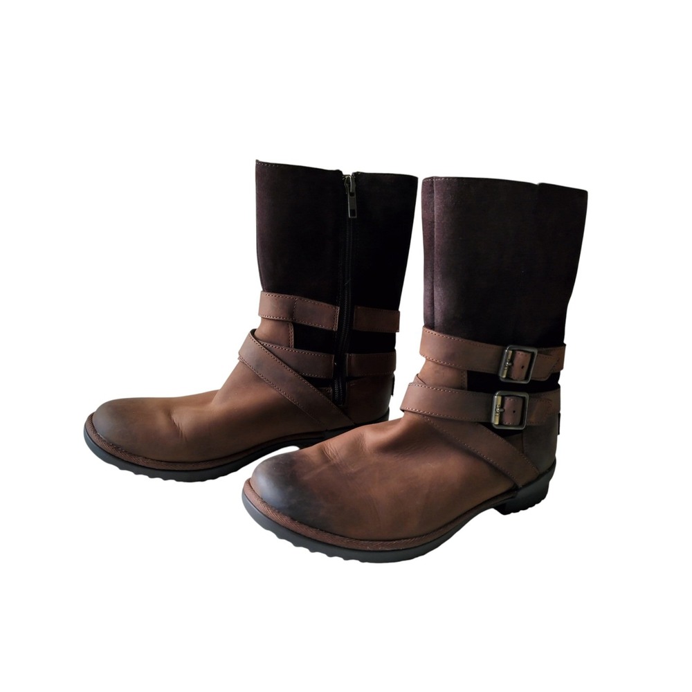 UGG Women's Brown Lorna Waterproof Multi-textured Uppers Leather Boots Size 7 - Picture 4 of 10